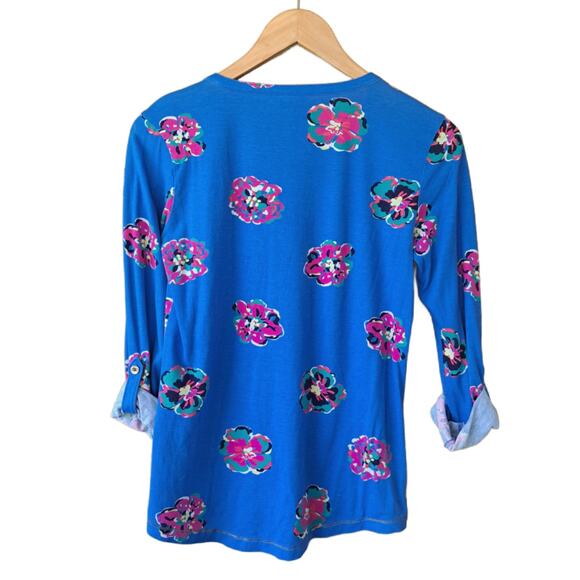 Lilly Pulitzer Janelle Roll Tab Sleeve Top Of Corsage Royce Blue - Picture 9 of 9